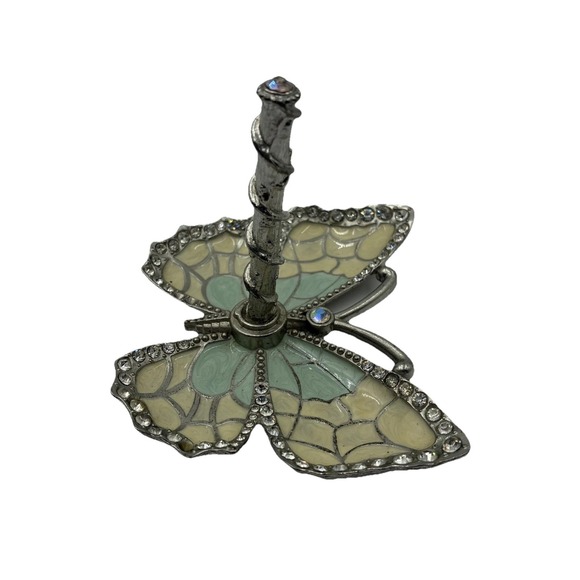 Matashi /blue and Cream Enamel And Silver Plated Butterfly Jewelry Ring Holder - Picture 13 of 16